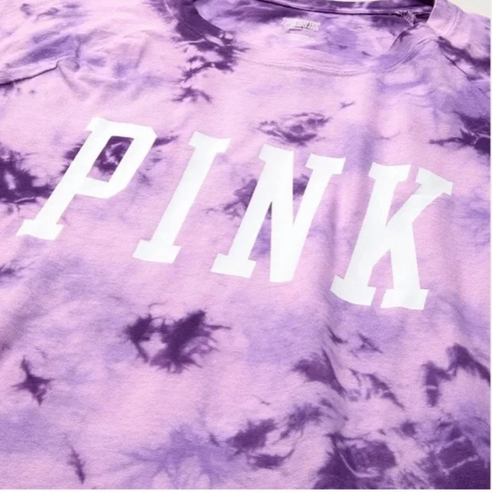 NWT VICTORIA’S SECRET PINK CAMPUS BASEBALL TEE Purple Tie Dye Small - Picture 2 of 2